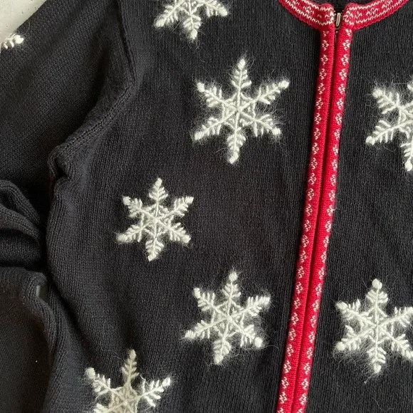 Paul Harris Design Black Knit Red Trim Knit Cardigan  Embroidered Snowflakes M - Picture 5 of 7